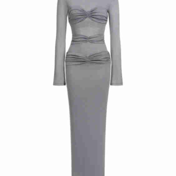 Ruched Glittered Tulle Maxi Dress