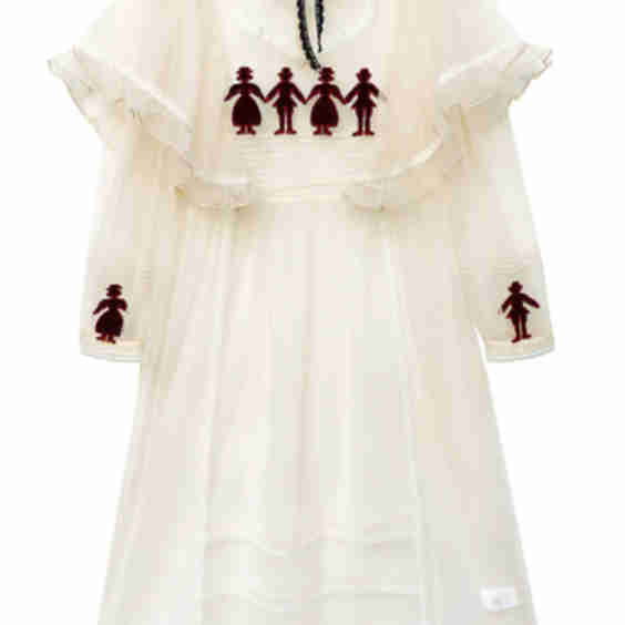 Victorian Style Velvet Paper Cut Patch Embroidered Dress