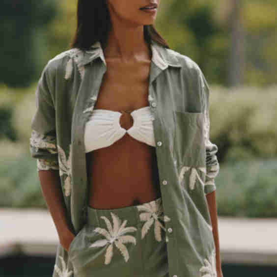 Palm Breeze Vera Embroidered Buttondown Shirt