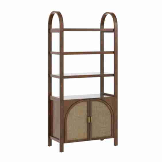 Arched Door Rattan Bookshelf with Doors