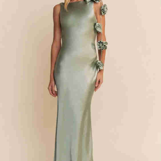 Sage Paris Rosette Silky Gown