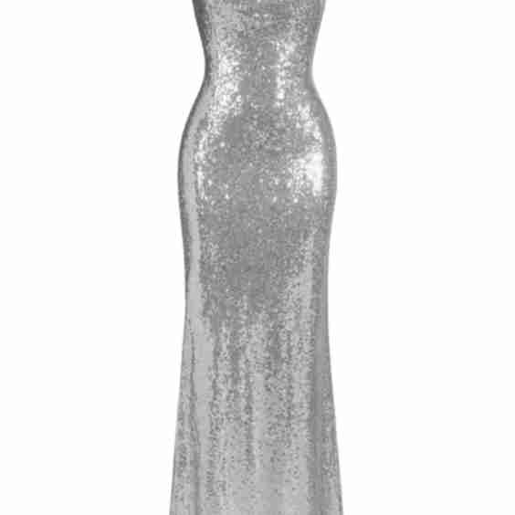 Silver Liquid-Metal Cutout Gown