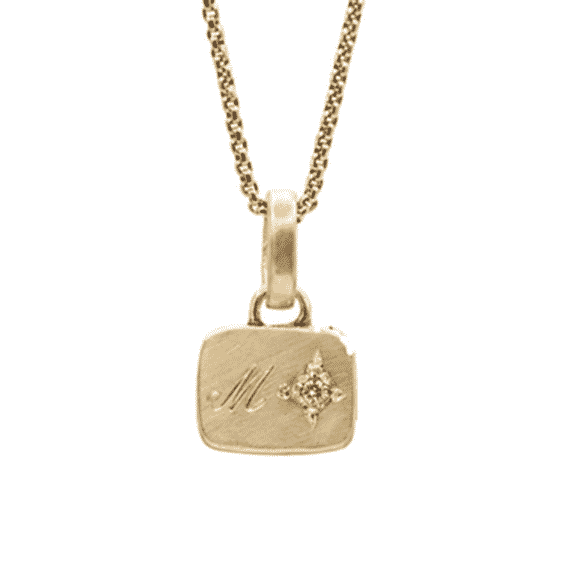 Diamond Initial Tag Pendant in 14k