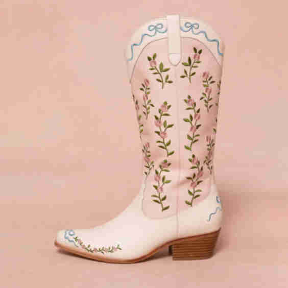 Chic Snip Toe Chunky Heel Flower Cowboy Boots