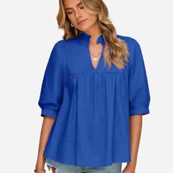 Puff Sleeve V Neck Blouse