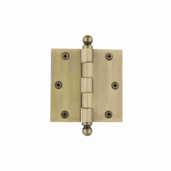 3 1/2" Ball Tip Residential Hinge with Square Corners in Vintage Brass