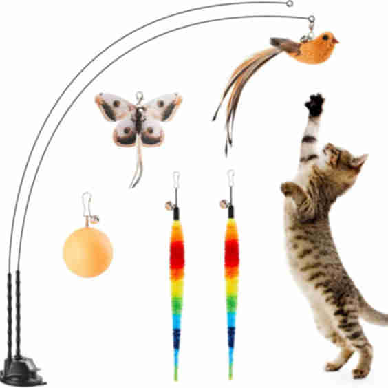 Potaroma Suction Cup Cat Wand Toys, Dual-Wand Interactive Kitten Toy