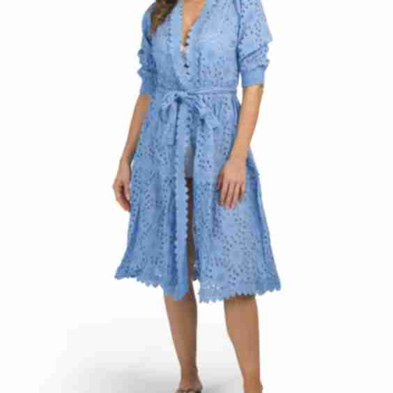 Cotton Embroidered Eyelet Maxi Swim Cover-Up Dress