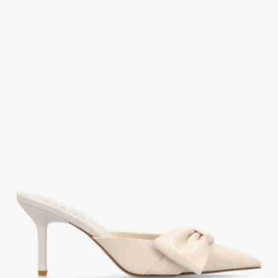 Erose Cream Leather Bow Heel Mules