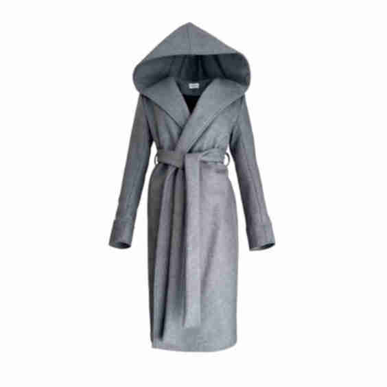Long Wool Coat With Hood And Belt Handmade Designer Winter Overcoat