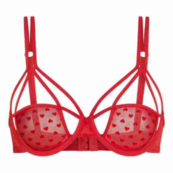 Heart-Print Strap-Detail Bra