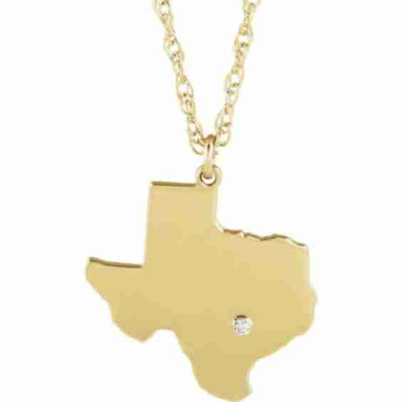 Texas TX State Map Diamond Personalized City Necklace