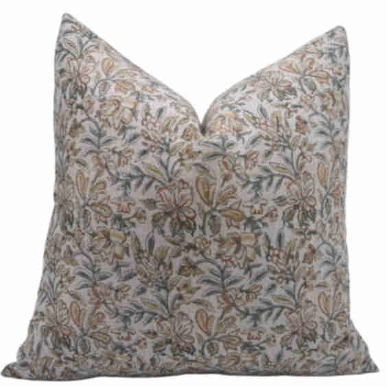 Floral Block Print 20x20 Linen Couch Pillow