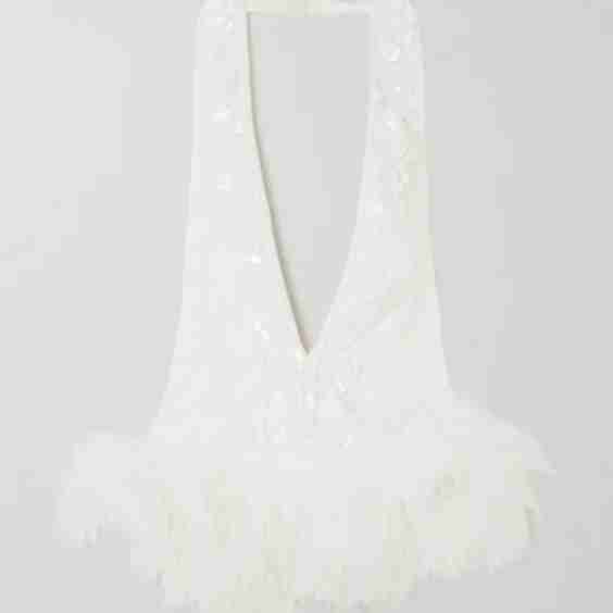 Salina Feather-Trimmed Embellished Halterneck Top