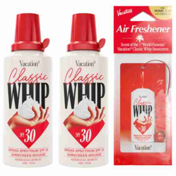 Classic Whip SPF 30 Sunscreen Mousse, 4 Oz 2-Pack and Air Freshener Bundle