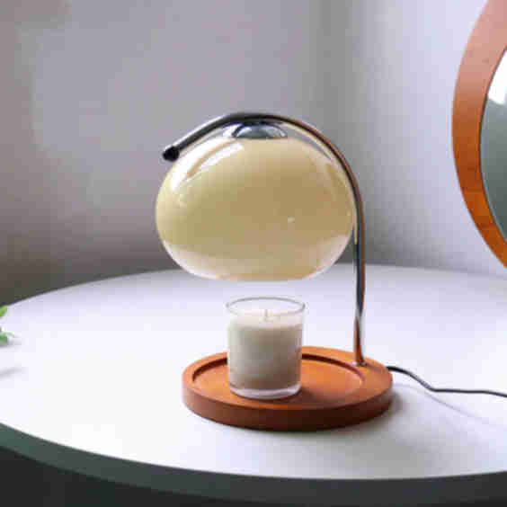 Retro Glass Lamp Candle Warmer Touch Switch Wooden Base