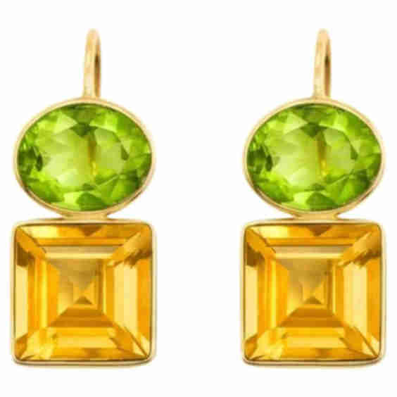 Citrine And Peridot 14 K Gold Earrings
