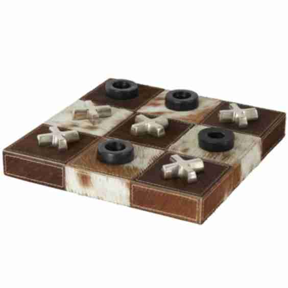 Aluminum Metal Tic Tac Toe Cowhide Home Decor Game Set
