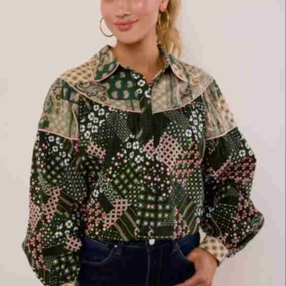 Marley Patchwork Floral Button Up Top