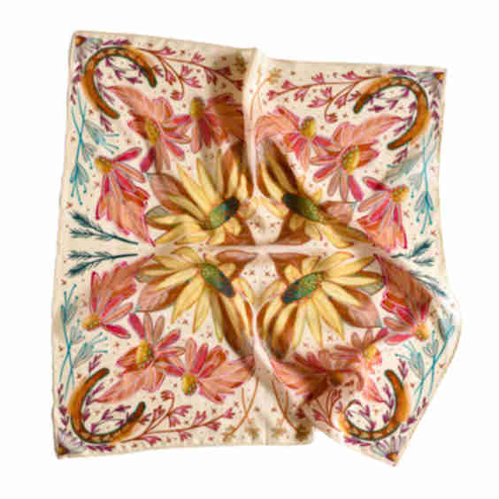 Lucky Wildflowers Vibrant Western Cowgirl Silk Wild Rag Scarf