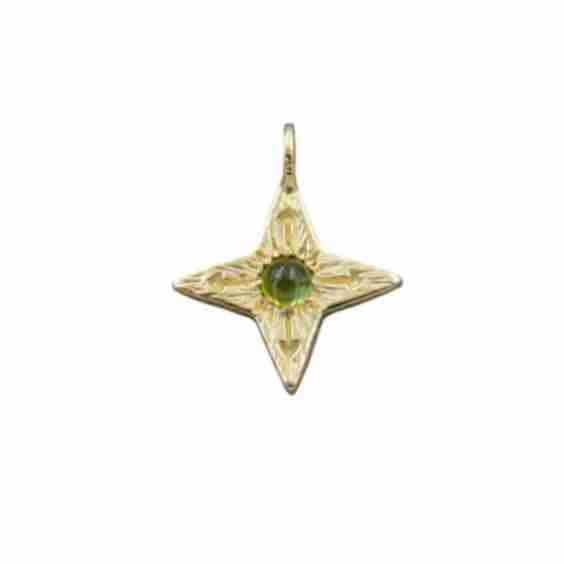 14K Compass Star Pendant with Green Tourmaline