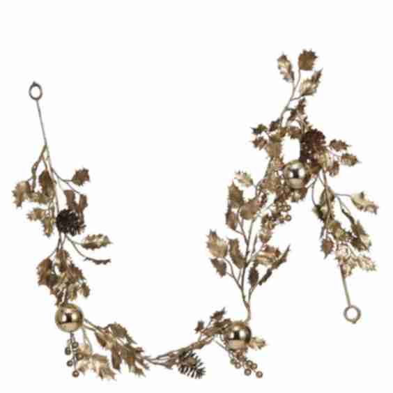65" Faux Holly with Pinecones and Ornaments