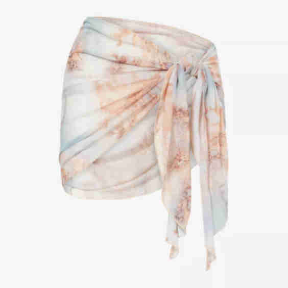 Cloud Printed Mesh Sarong Skirt