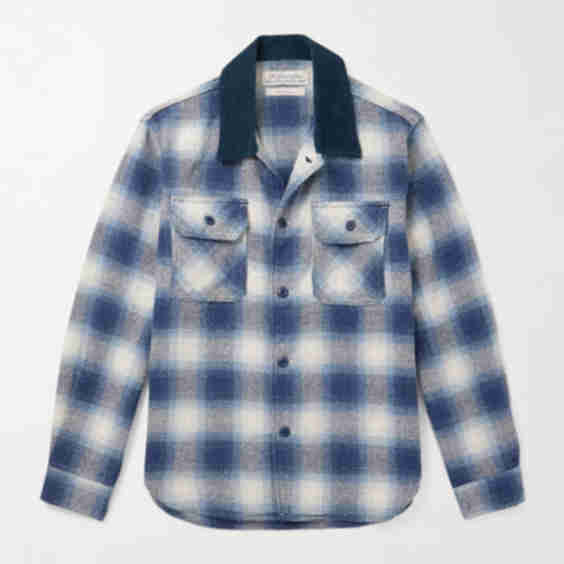 Corduroy-Trimmed Checked Cotton-Flannel Shirt