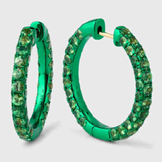 3-Sided Tsavorite and Rhodium Hoop Earrings