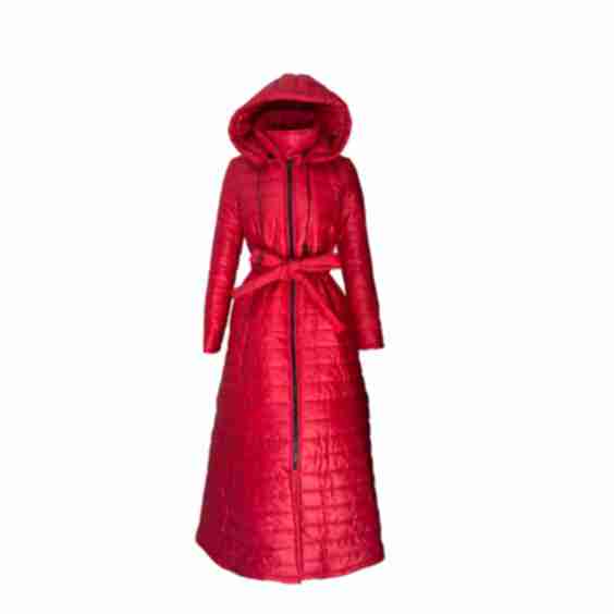 Long Puffer Coat Women’s Quilted Winter Jacket with Hood and Belt Warm Elegant Outerwear