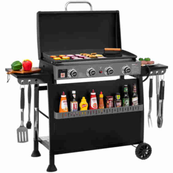30-Inch 4-Burner Gas Griddle with Hood - Portable Outdoor Flat Top Grill
