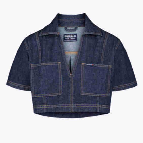 Selena Denim Cropped Top with Patch Pockets