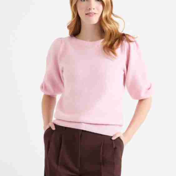 Puffed Elbow-Length Sleeve Pullover Sweater