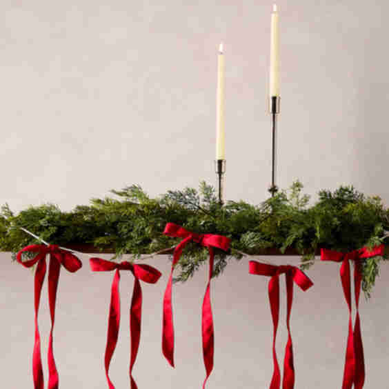 Recovered Fabric Red Bows Garland Christmas Collection