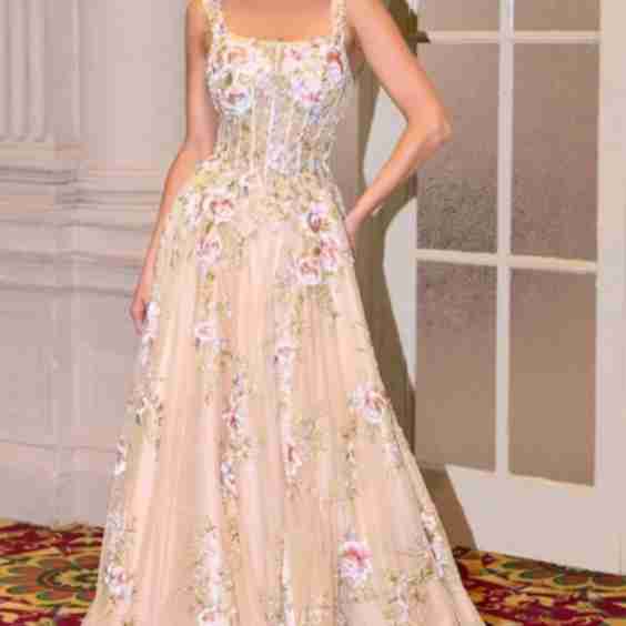 Floral Gown with Square Neckline