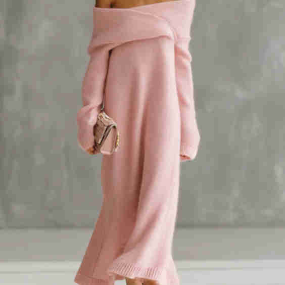 Mohair One-Shoulder Loose Maxi Dress