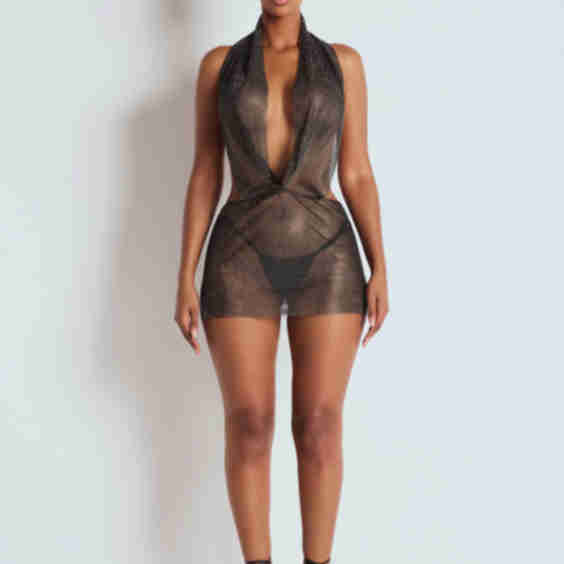 The Kesia Mesh Diamanté Mini Dress