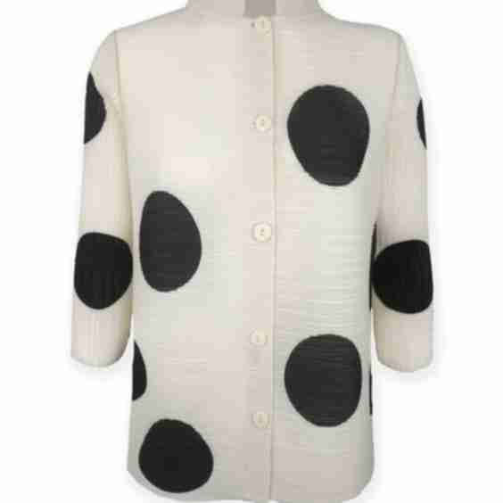 Mari Dot Print Mandarin Collar Crystal Pleats Shirt