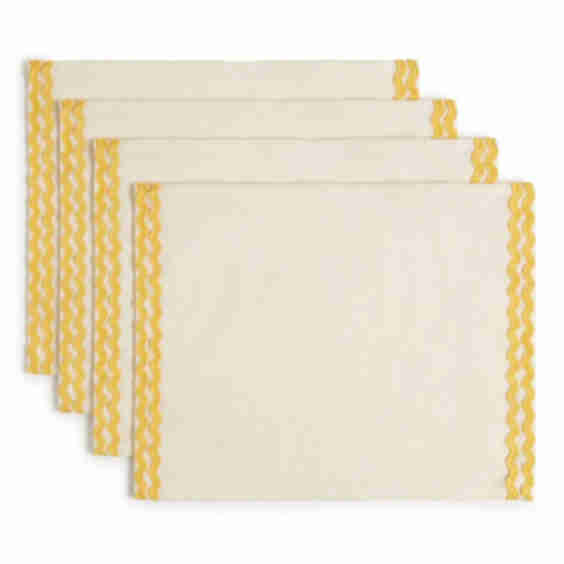 Nilufer Rick Rack Embroidered Linen Placemat Set Of 4