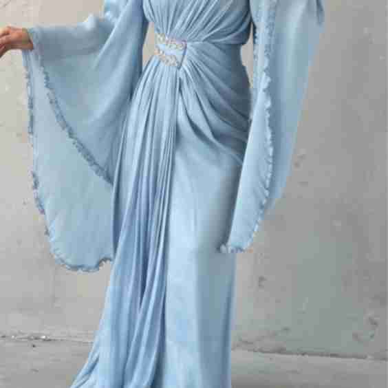 Janjan Hijab Evening Dress with Sparkly Sleeve Detail 