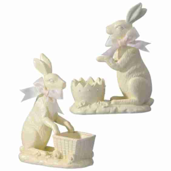 6.5" Resin Chocolate Bunny with Cart set of 2