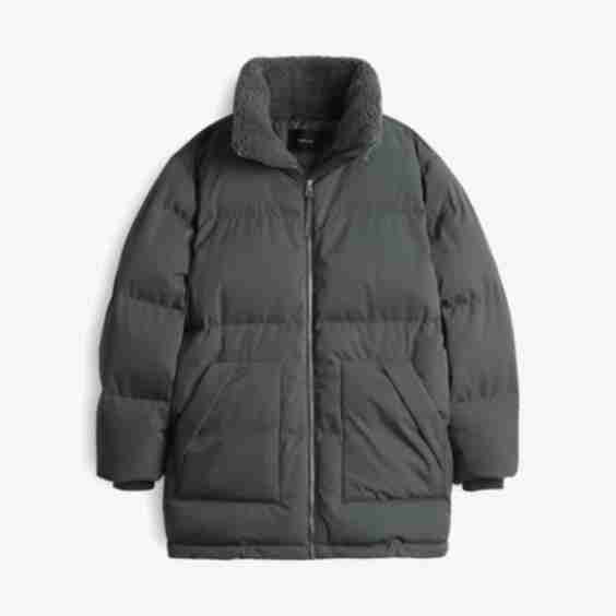 Hileen Loose Quilted Jacket With Teddy Fur Collar