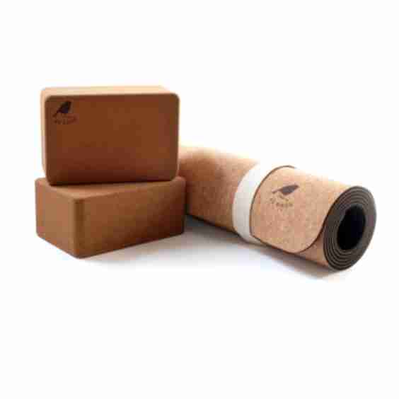 Cork Yoga Mat and Two Block Bundle