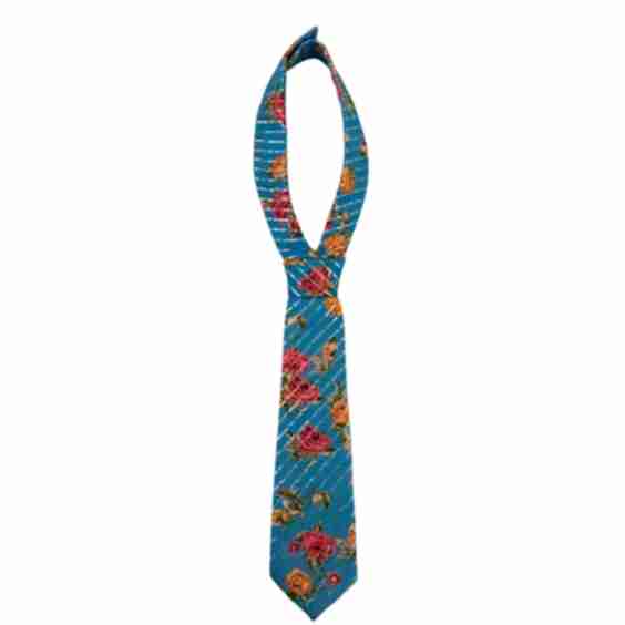 Floral Printed Lurex Petite Necktie