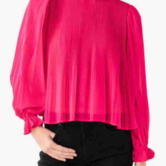 Pleated High Ruffle Neck Top