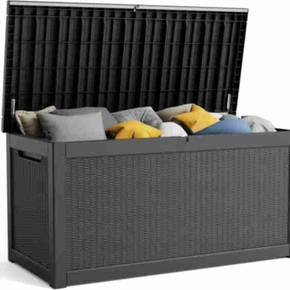 320 Gallon Lockable Resin Deck Box Waterproof Outdoor Storage for Patio Furniture Garden Tools and Equipment 