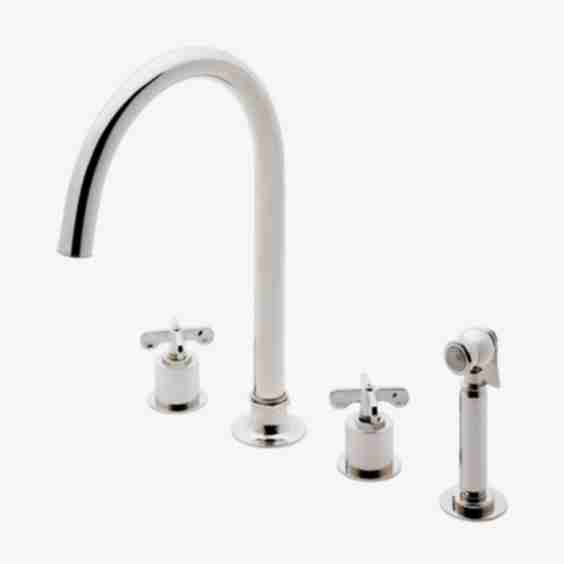 Henry Three Hole Gooseneck Kitchen Faucet with Cross Handles and Spray