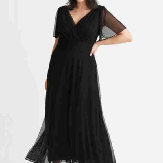 Isabelle Solid Angel Sleeve Maxi Dress