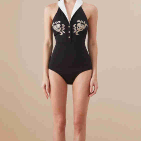 Phoebe Embroidered Halter Neck One Piece Swimsuit