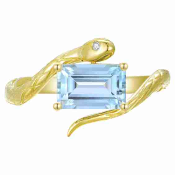 Snake Protection Emerald-Cut 1.01ctw Aquamarine & Diamond East-West Ring